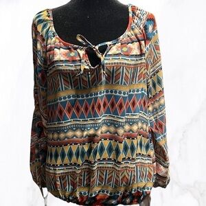 Blu Pepper blouse Small Aztec geometric top